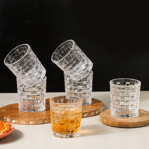 Knitted Transparent Whisky Glass Set of 6, 270 ML